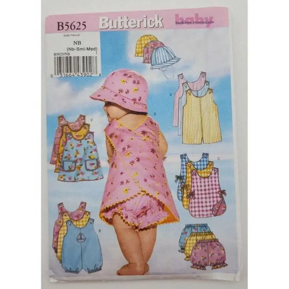 Butterick B5625 Pattern Infants Rompers, Jumper, Panties and Bucket Hat NB - XL